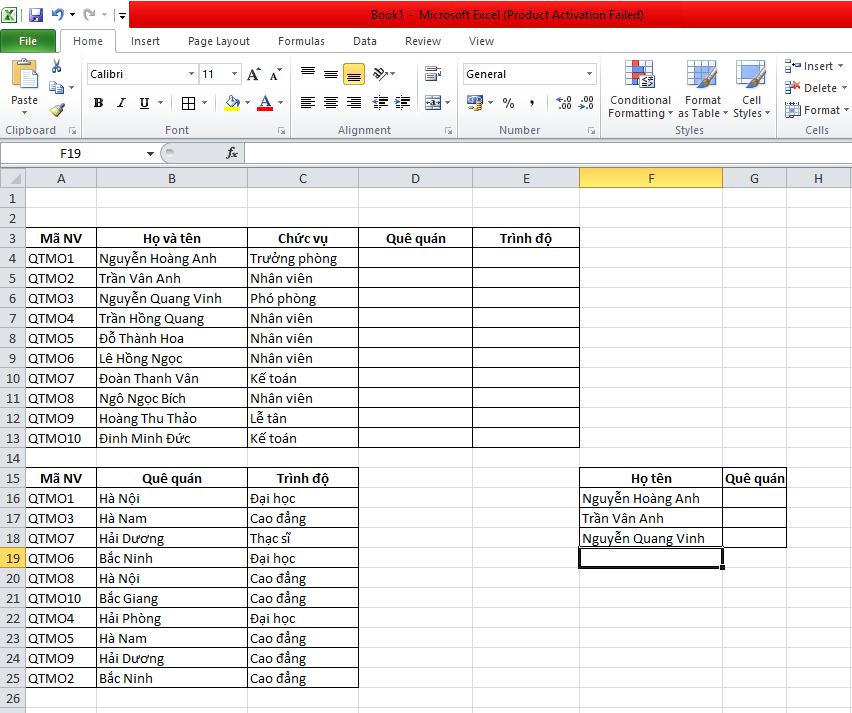 Sử dụng VLOOKUP dò tìm tuyệt đối để lấy dữ liệu